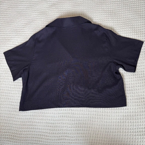 NWT Mar de Lua Arlet Shirt Womens Small Medium Navy Blue Cropped Boxy Resort Top - Picture 4 of 7